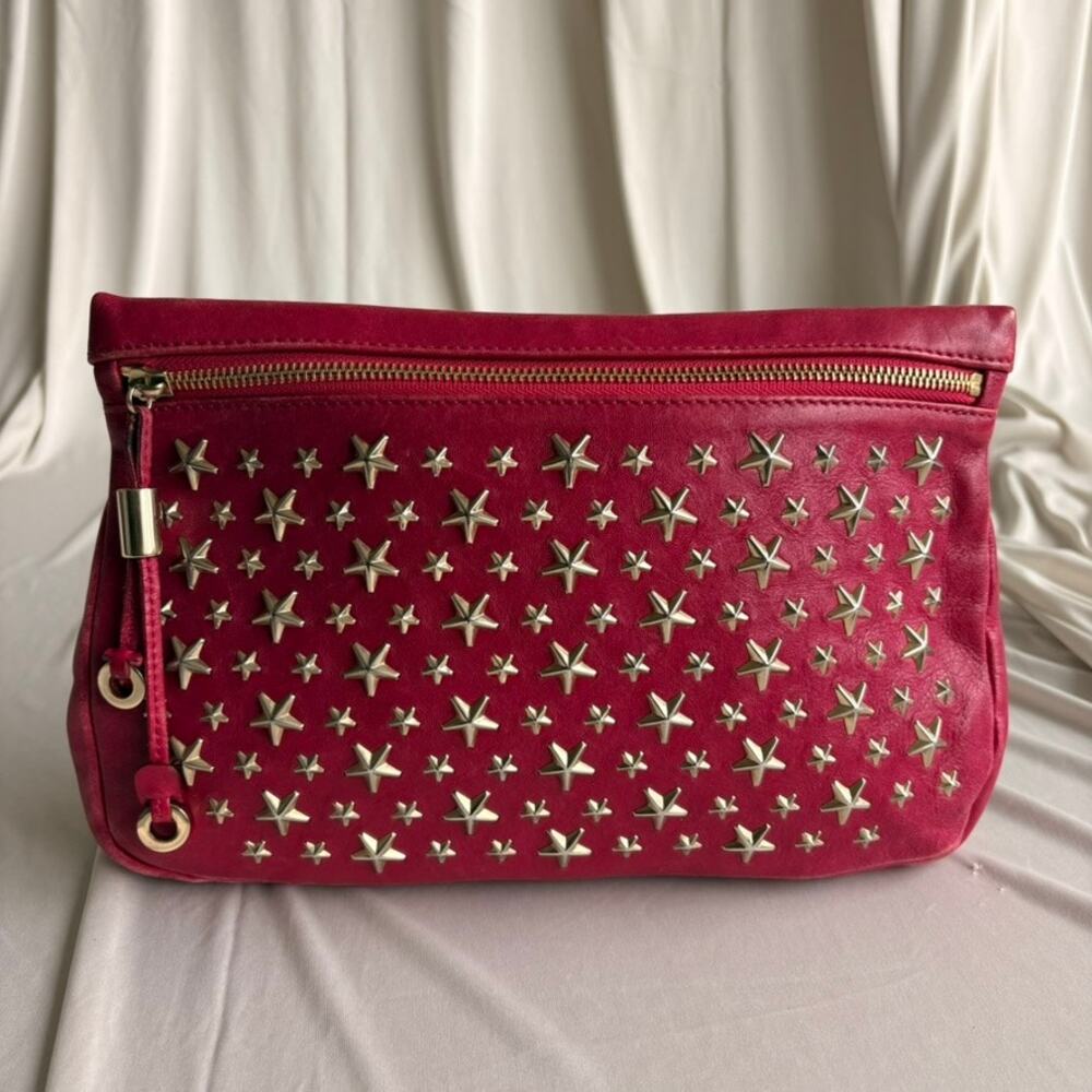 Jimmy Choo Star Stud Clutch - Raspberry Pink Leather, Gold Hardware - Picture 8 of 16